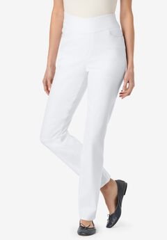 Smooth Waist Pull-On Flex Fit Straight-Leg Stretch Denim Jeans