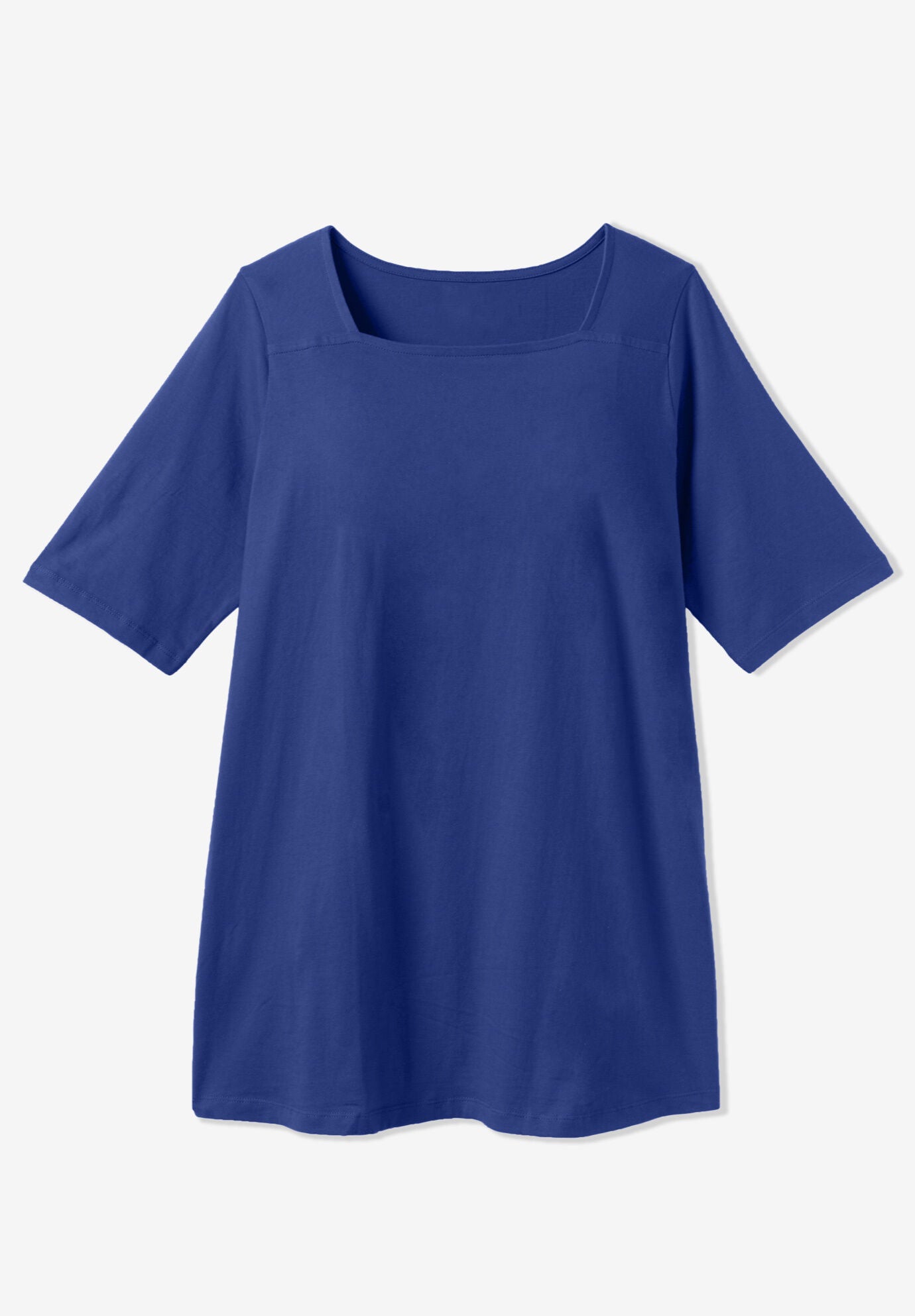 Elbow-Sleeve Square-Neck Tee - Pure Cotton, Heather Grey | Woman Within