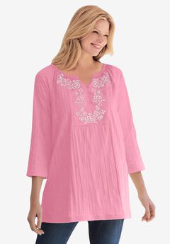 Embroidered Crinkle Tunic