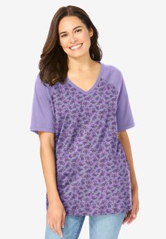 Elbow Sleeve V-Neck Baseball Tee