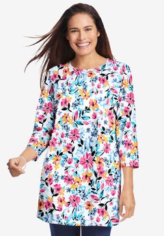 Perfect Printed Three-Quarter Sleeve Crewneck Tunic