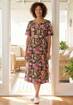 Button-Front Elbow-Sleeve Knit Dress