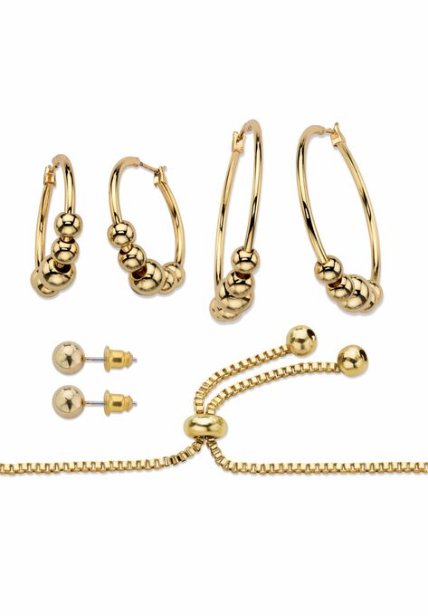 4-Piece Beaded Earrings and Bracelet Set in Goldtone, , on-hover image number null