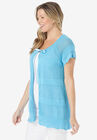 Tie-Neck Pointelle Cardigan Sweater, , alternate image number null
