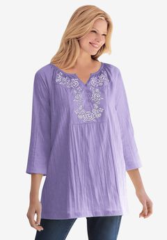 Embroidered Crinkle Tunic