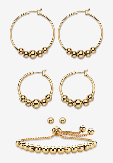 4-Piece Beaded Earrings and Bracelet Set in Goldtone, GOLD, hi-res image number null