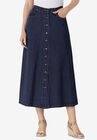 Button Front Long Denim Skirt, , alternate image number null