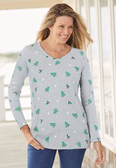 Perfect Printed Long-Sleeve V-Neck Tee