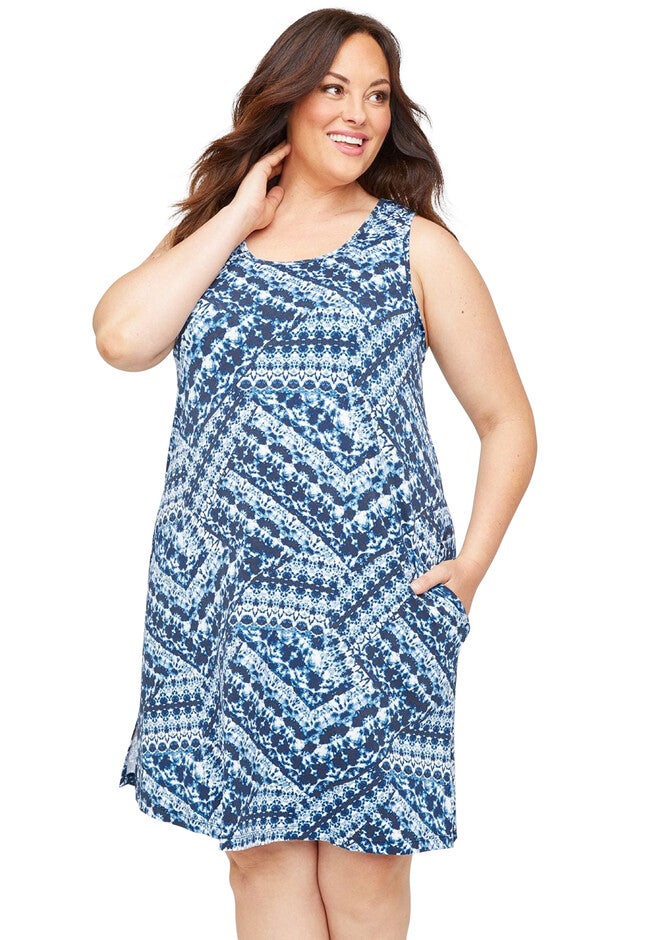 Cape Cod Swim Cover-Up (With Pockets), PATCHWORK TIE DYE NAVY, hi-res image number 0