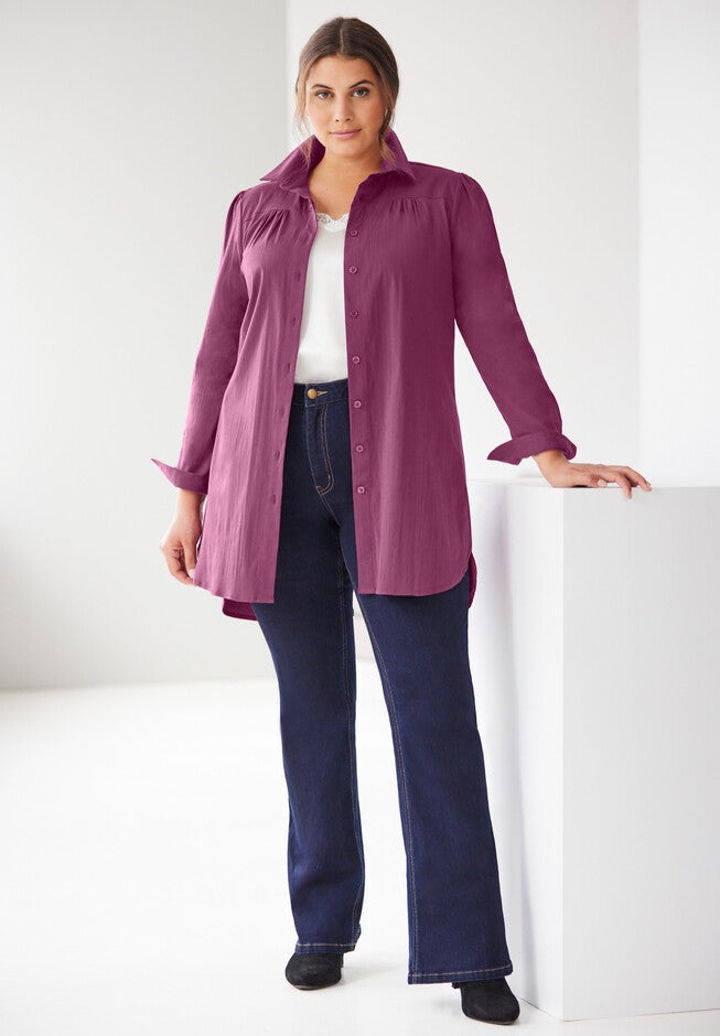 Button Front Shirt, DEEP CLARET, hi-res image number 0