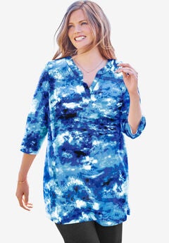 Three-Quarter Sleeve Notch-Neck Tunic