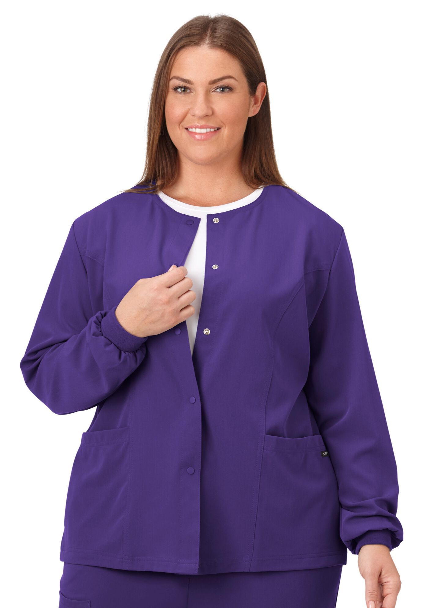 Jockey Scrubs Women&#39;s Snap to it Warm-Up Jacket, PURPLE, hi-res image number 0