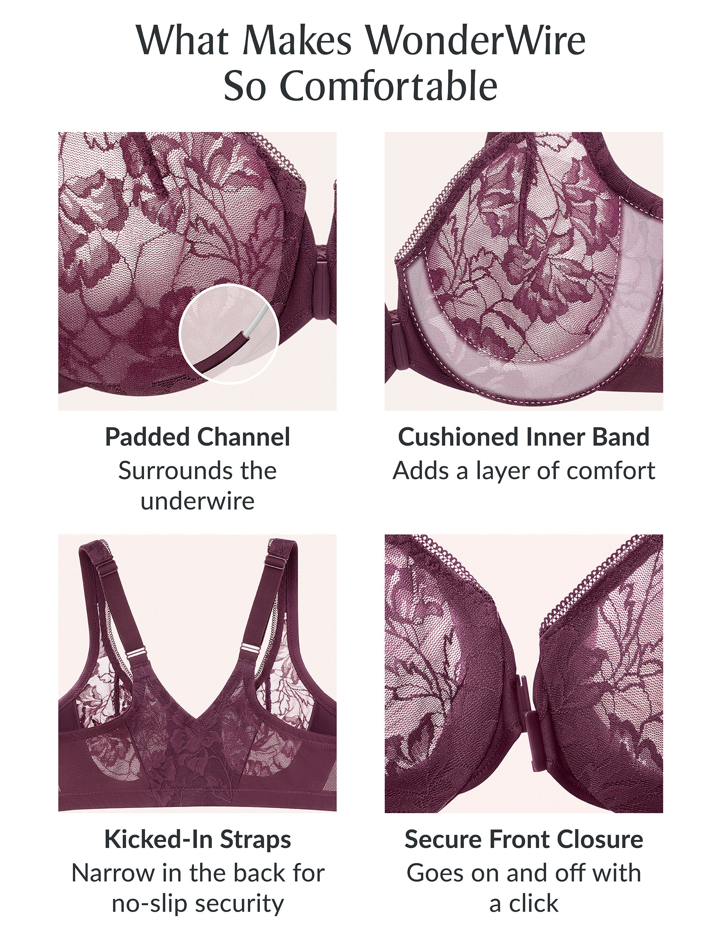 Glamorise Lacey T-Back Front-Closure WonderWire Underwire  Bra 9246 (Women&#39;s & Women&#39;s Plus), BLACK, alternate image number 5