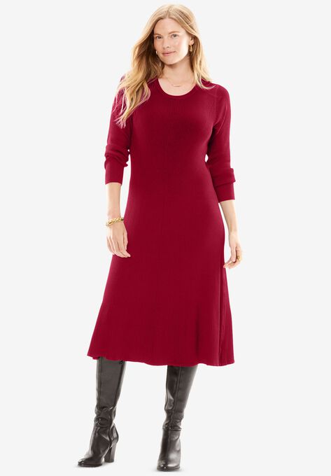 Rib Knit Sweater Dress, CLASSIC RED, hi-res image number null
