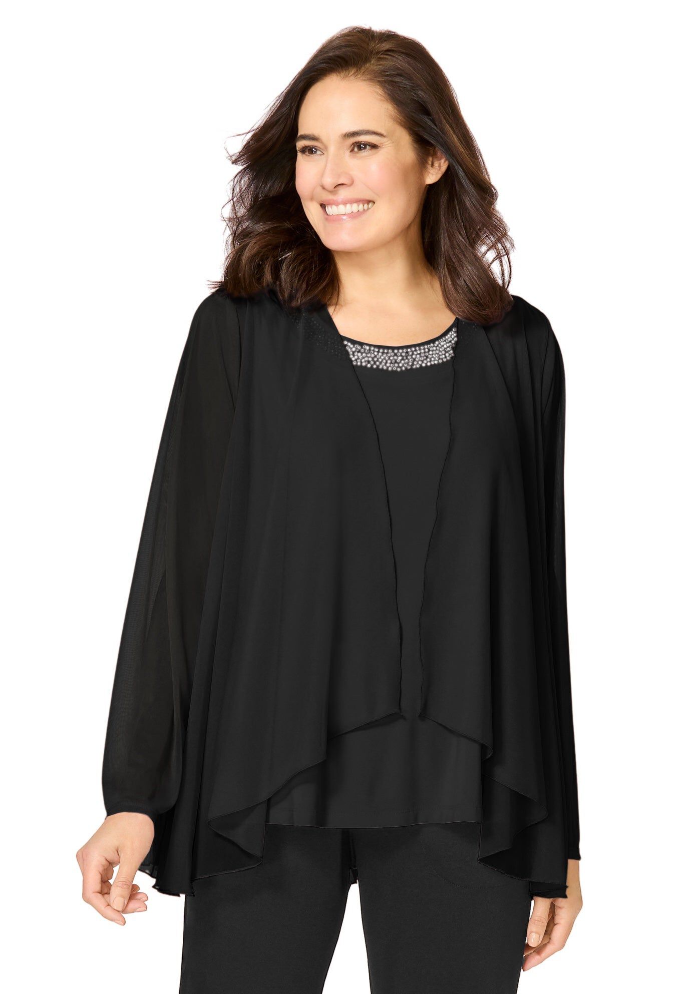 2-piece Sheer Jacket Set, BLACK, hi-res image number 0