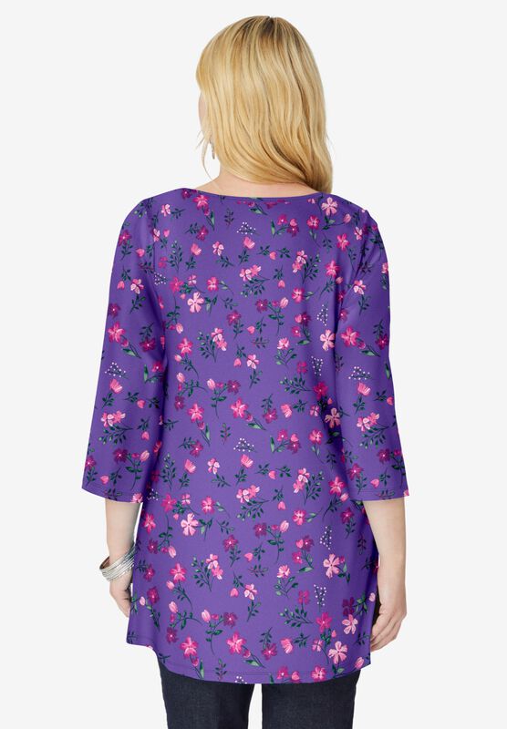 Woman Within Women's Plus Size Perfect Three-Quarter Sleeve V-Neck Tunic Woman Within Women's Plus Size Perfect Three-Quarter Sleeve V-Neck Tunic