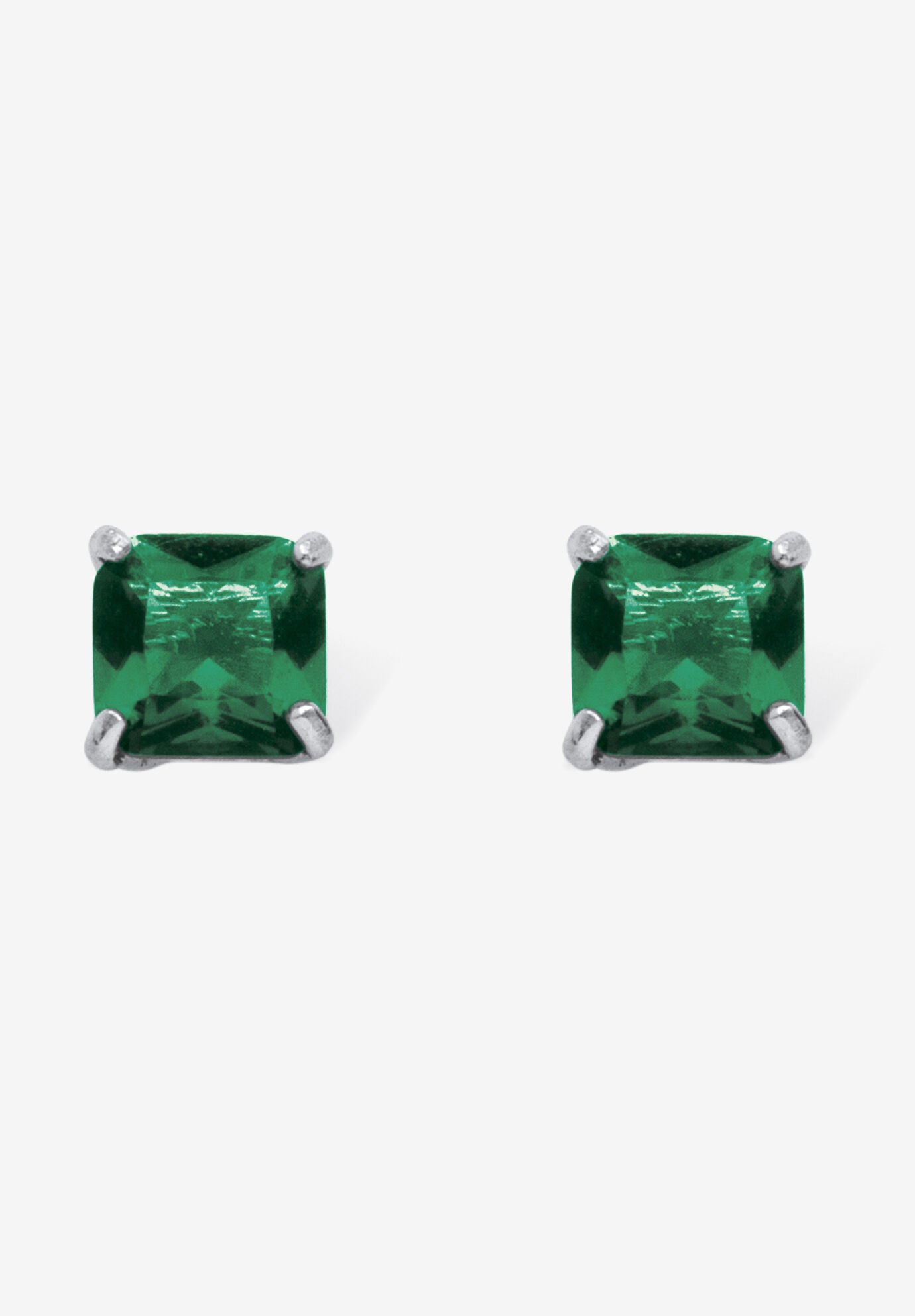 Sterling Silver Stud Princess Cut Simulated Birthstone Stud Earrings, MAY, hi-res image number 0