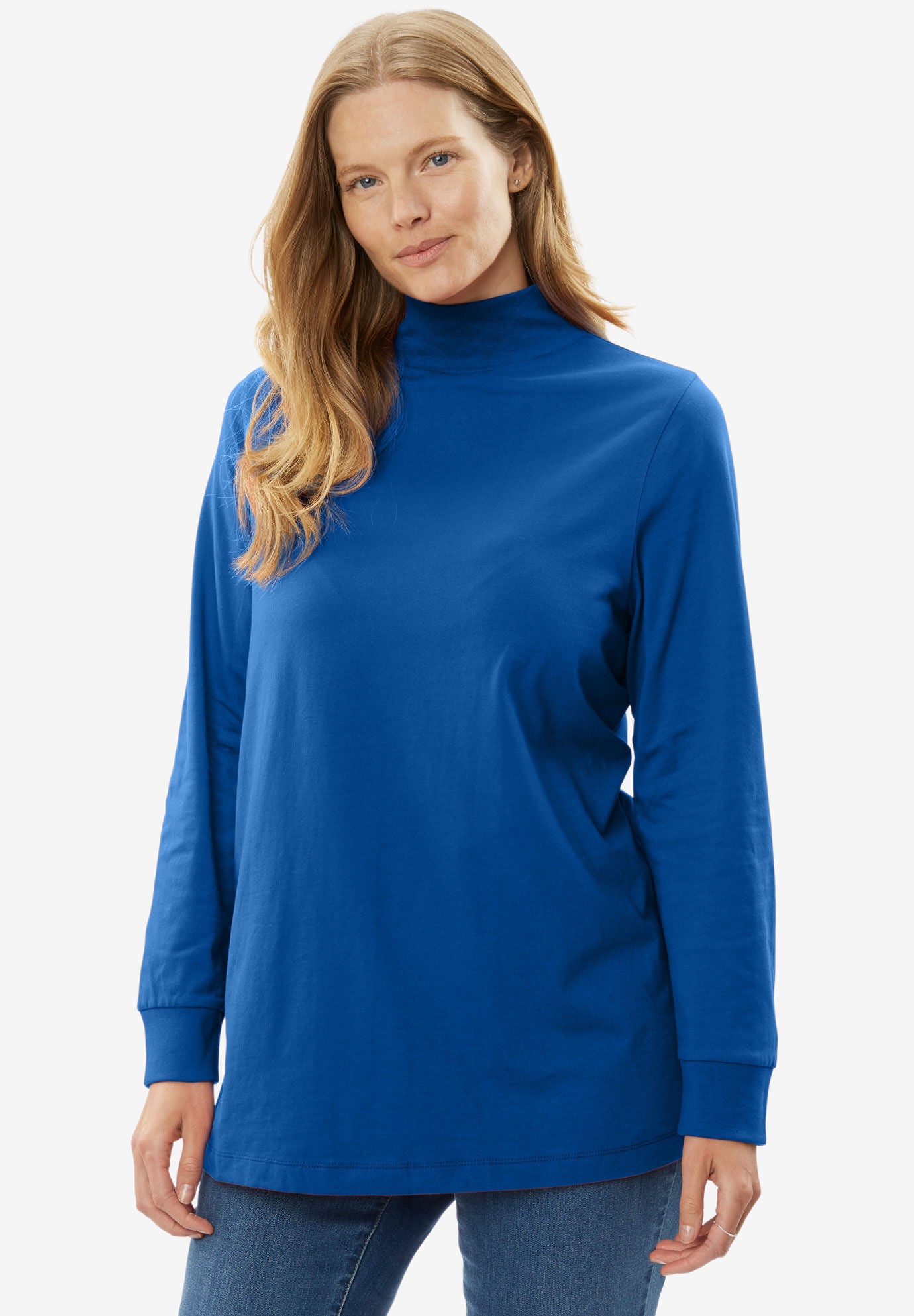 Women's cotton mock turtleneck long sleeve cheap