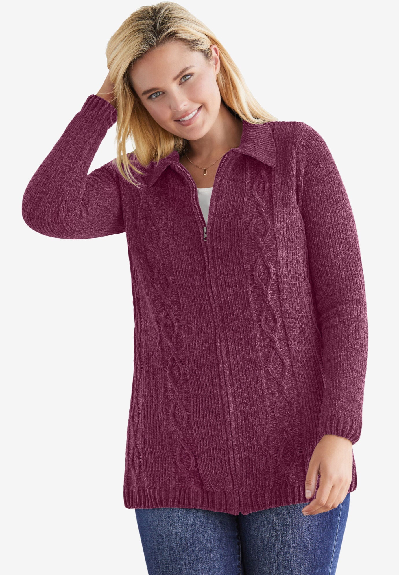 chenille zip up sweater