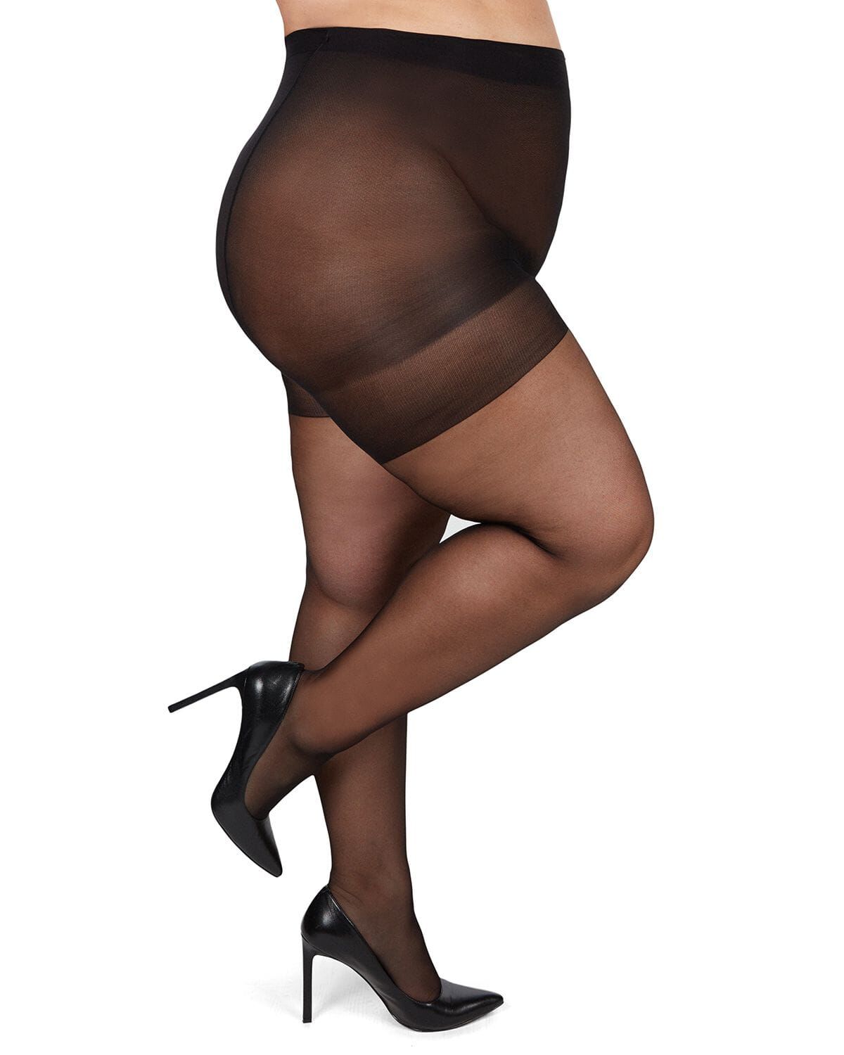 Plus Size Curvy Silky Sheer Control Top Pantyhose, JET BLACK, hi-res image number 0