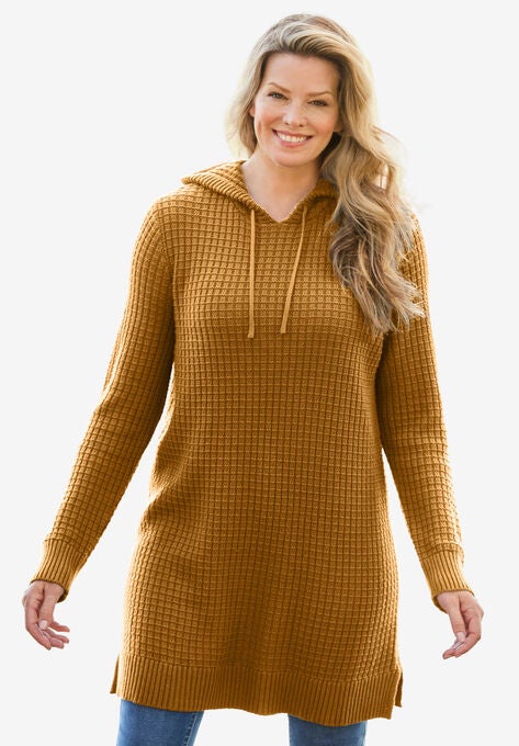 Waffle-Knit Hoodie, ANTIQUE COPPER, hi-res image number null