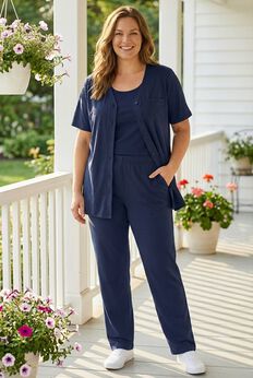 7-Day Straight-Leg Elastic-Waist Stretchy Knit Pant