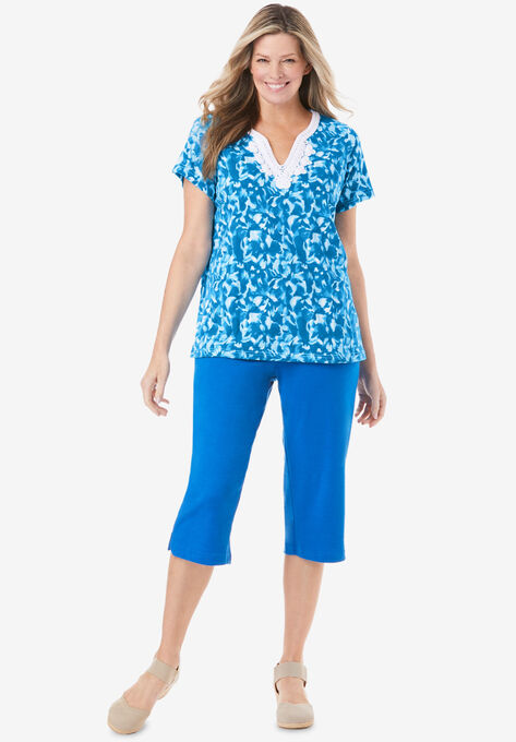 2-Piece Tunic and Capri Set, VIBRANT BLUE FLOWER, hi-res image number null