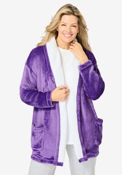 Sherpa Lined Collar Microfleece Bed Jacket