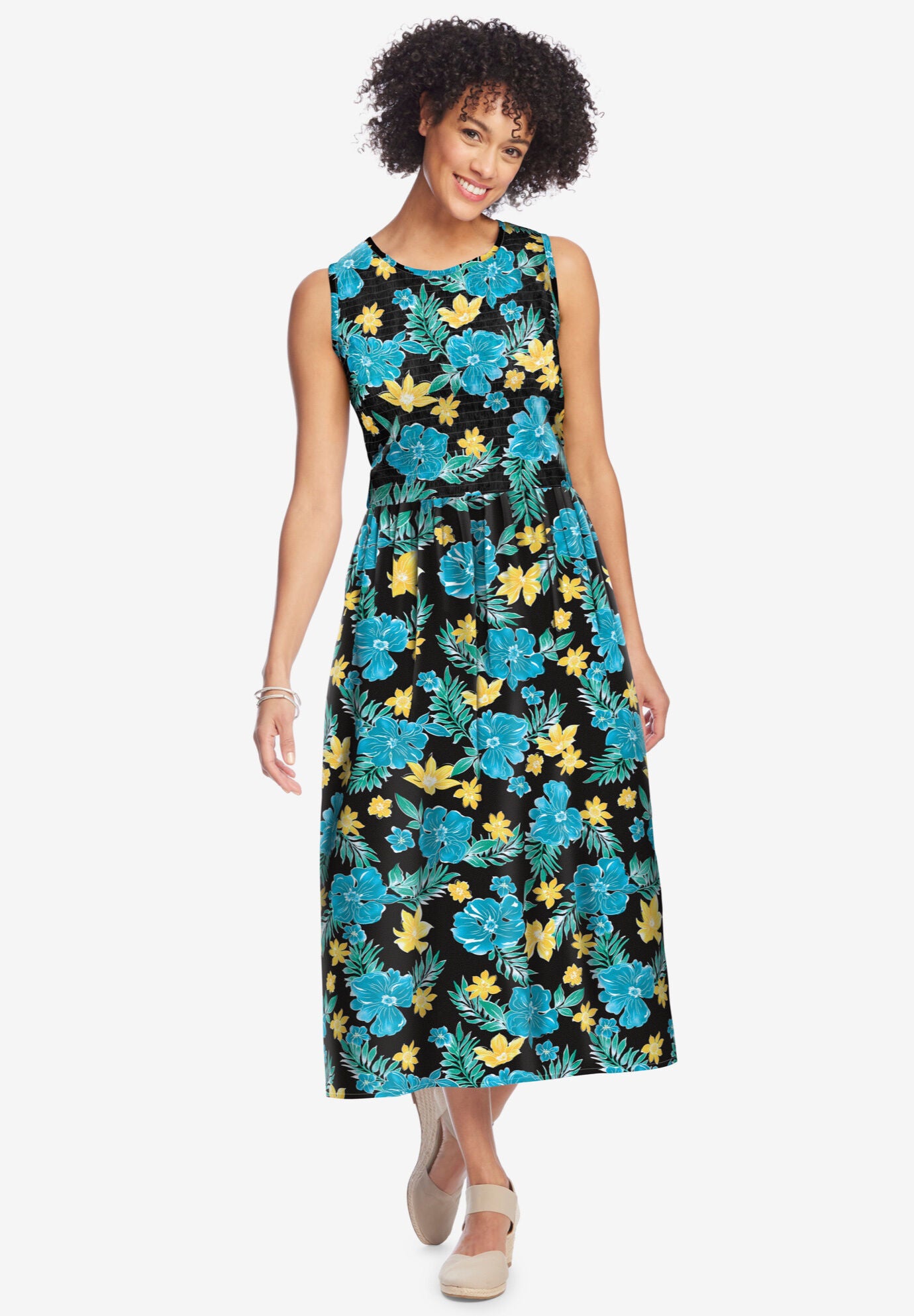 Sleeveless smock dress deals