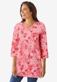 Perfect Printed Three-Quarter-Sleeve V-Neck Tunic