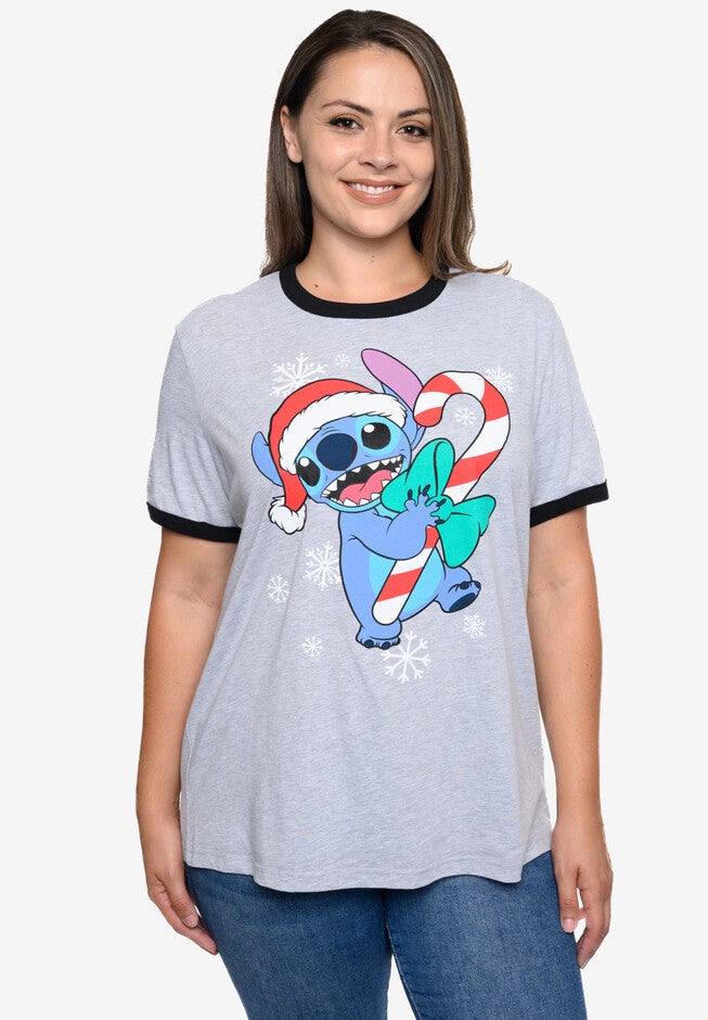Stitch Christmas Ringer T-Shirt Gray, GRAY, hi-res image number 0