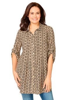 Rayon 7-Day Pintucked Tunic Blouse