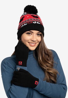 Adult Unisex Disney Mickey Mouse Knit Beanie Hat & Texting Gloves Black 2-PC Set