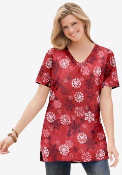 Perfect Printed Short-Sleeve Shirred V-Neck Tunic