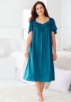 Short Silky Lace-Trim Gown