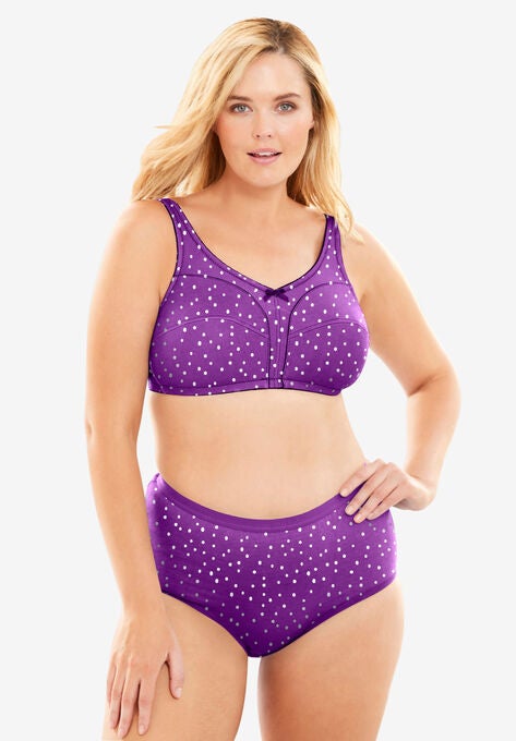 Cotton Back-Close Wireless Bra, FRESH BERRY DOT, hi-res image number null
