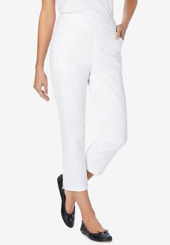 Pull-On Flex-Fit Elastic-Waist Stretch Denim Capri Jeans