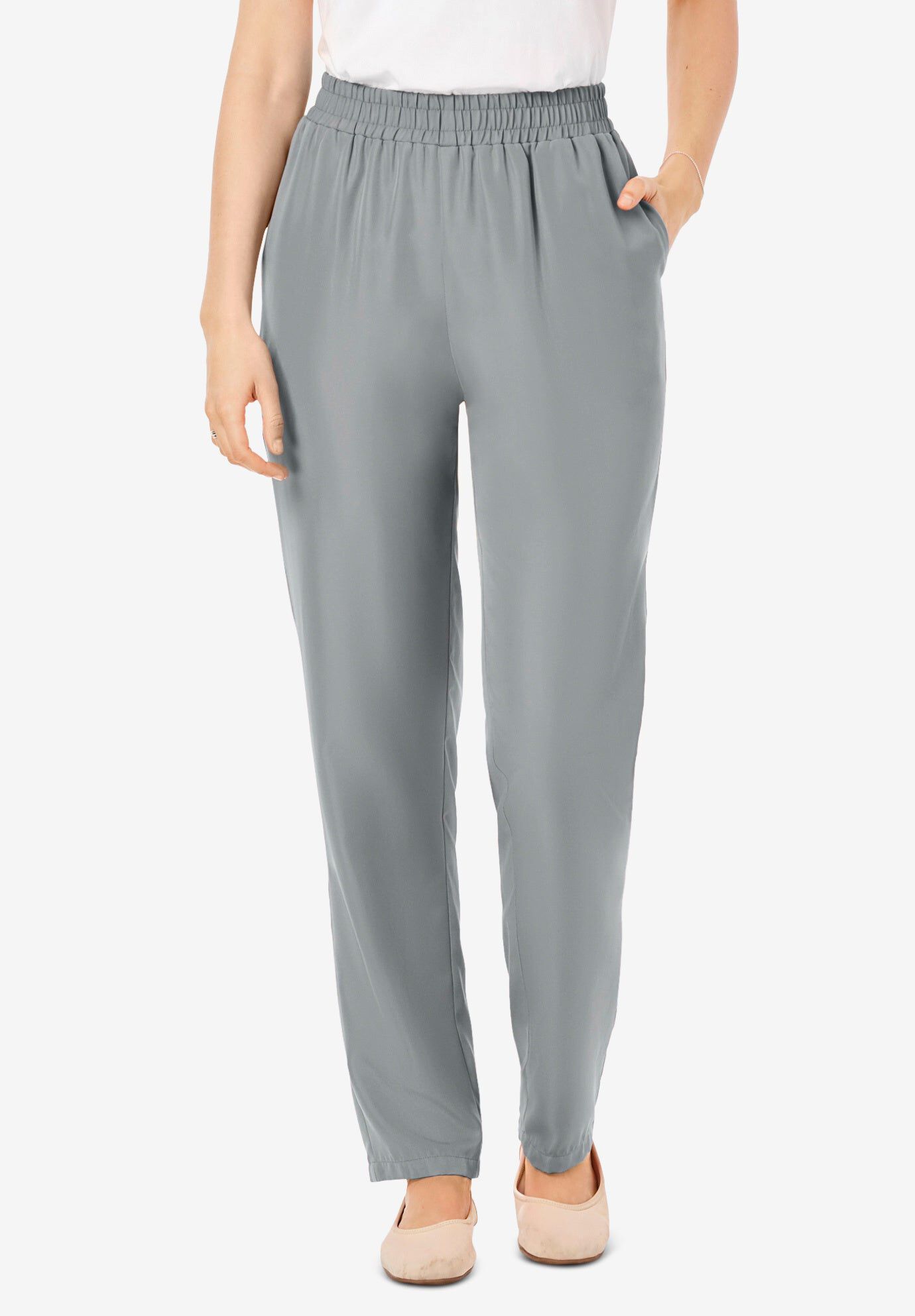Woven Hassle-Free Pull-On Pants, GUNMETAL, hi-res image number 0