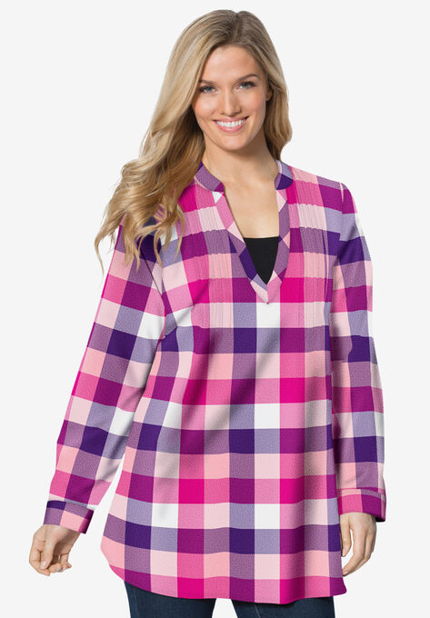 Flannel Tunic With Layered Look, RASPBERRY SORBET MULTI PLAID, hi-res image number null