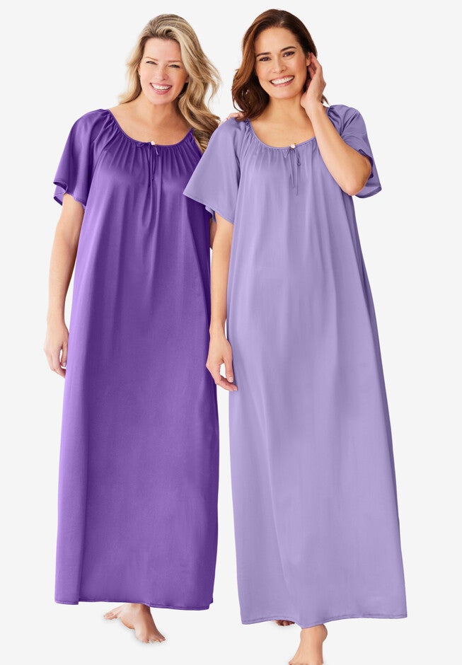 Silky Long Gown 2Pack Feminine Nightwear, Dark Berry Animal Woman