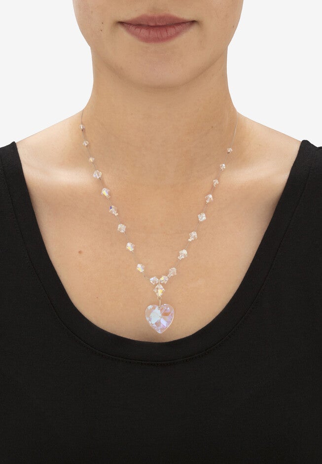 Silvertone Heart Aurora Borealis Necklace Made with Swarovski Elements, , alternate image number 2