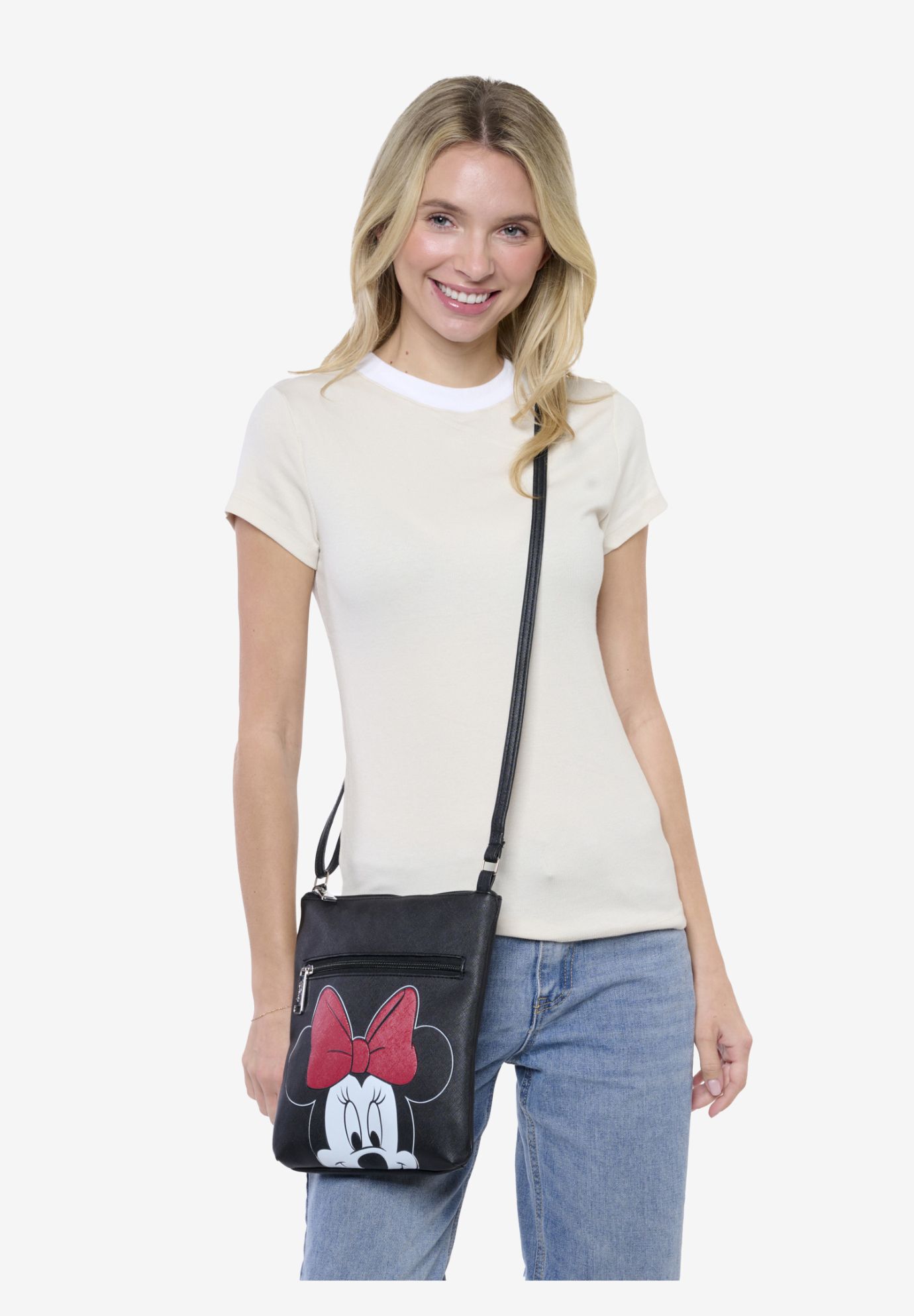 Disney Minnie Mouse Crossbody Purse Passport Bag Travel Black Faux Leather, BLACK, alternate image number 5