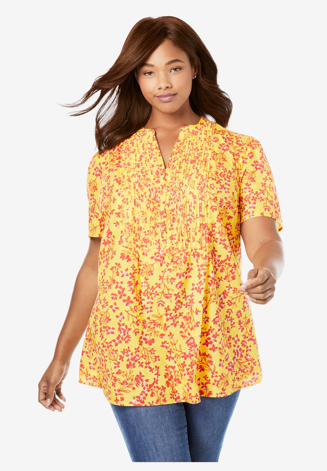 Woman Within Womens Plus Size Notch Neck Flutter Sleeve Tee