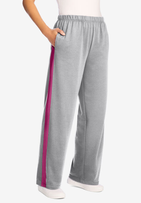 Side Stripe Cotton French Terry Straight-Leg Pant, MEDIUM HEATHER GREY RASPBERRY, hi-res image number null