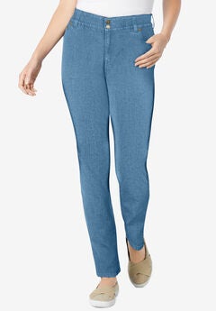 Womens Plus-Size Secret Solutions™ Tummy Smoothing Straight-Leg Stretch Denim Jeans