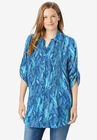 Pintucked Button Down Gauze Shirt, PARADISE BLUE WATERCOLOR PALM, hi-res image number null