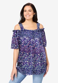 Printed Cold-Shoulder Blouse