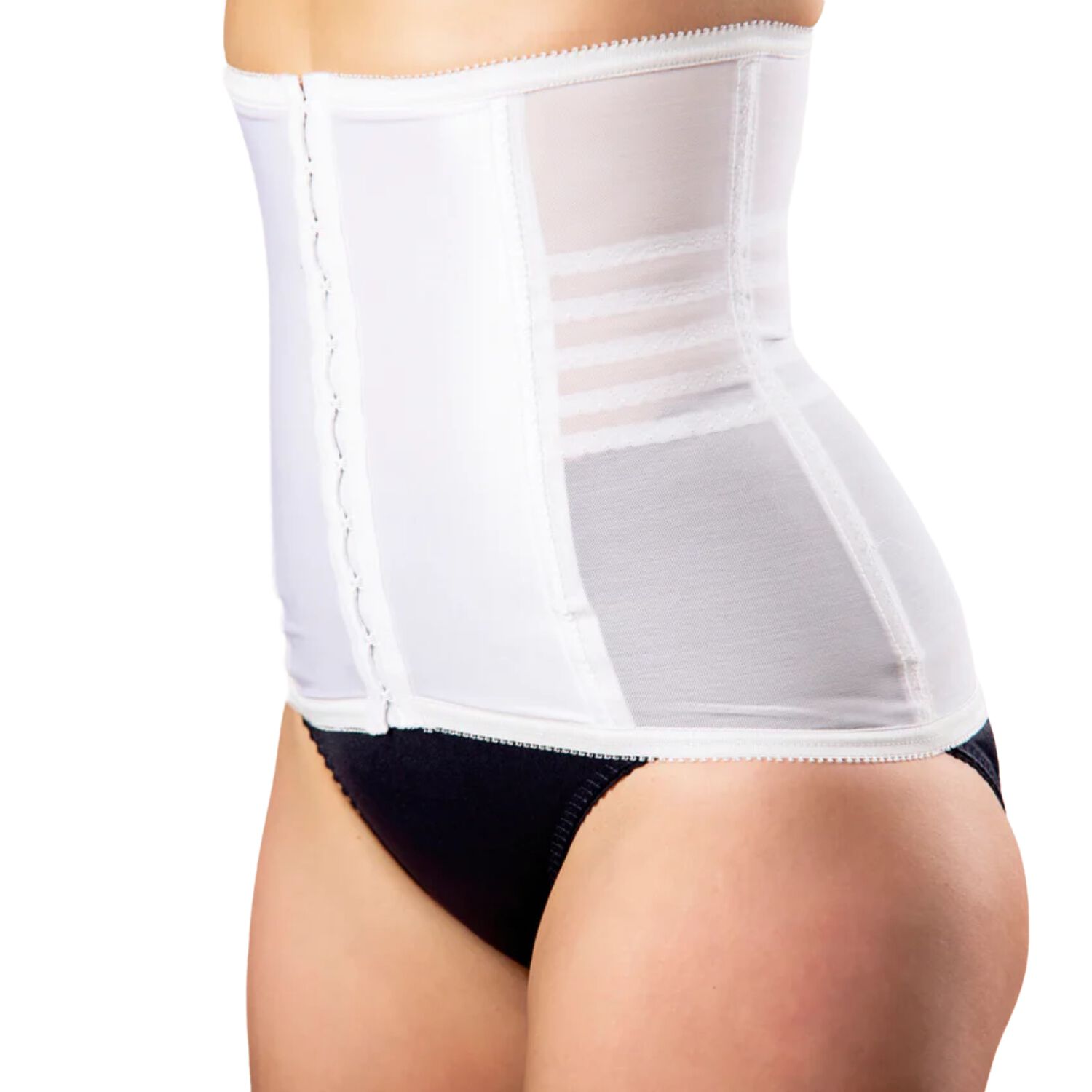 Shapette Powermesh Satin Panel Waist Cincher, WHITE, alternate image number 2