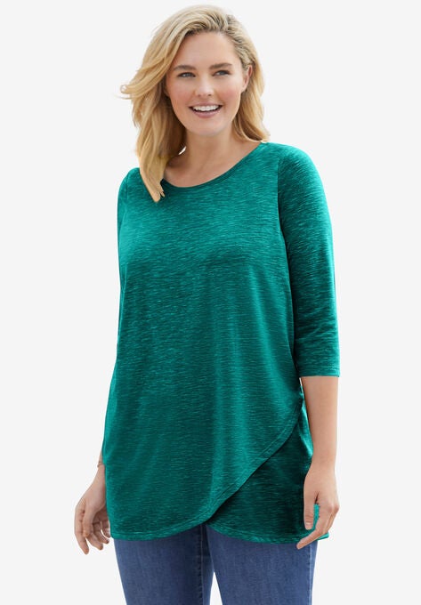 Marled Tulip Hem Layered Tunic, DARK WATERFALL MARLED, hi-res image number null