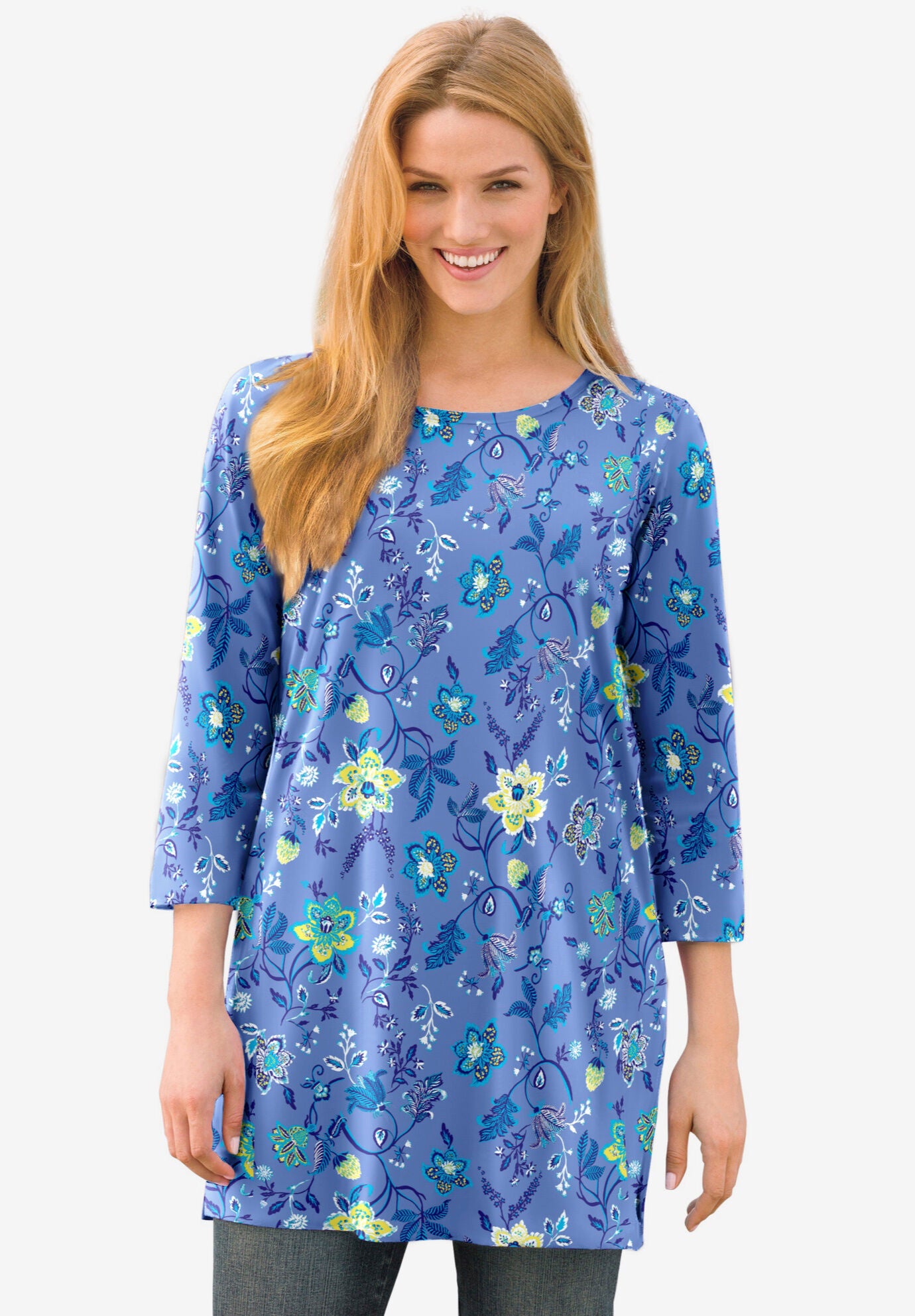 Perfect Printed Three-Quarter-Sleeve Scoopneck Tunic, , alternate image number 4